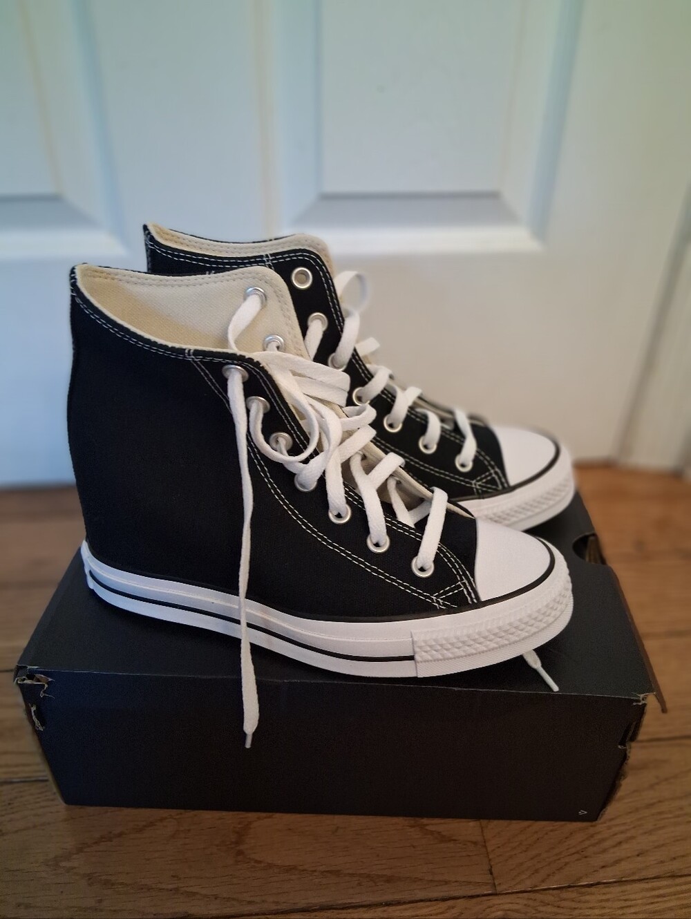 Converse Women's Black High-Top Canvas Hidden Wedge Plaform Sneakers - Picture 3 of 7